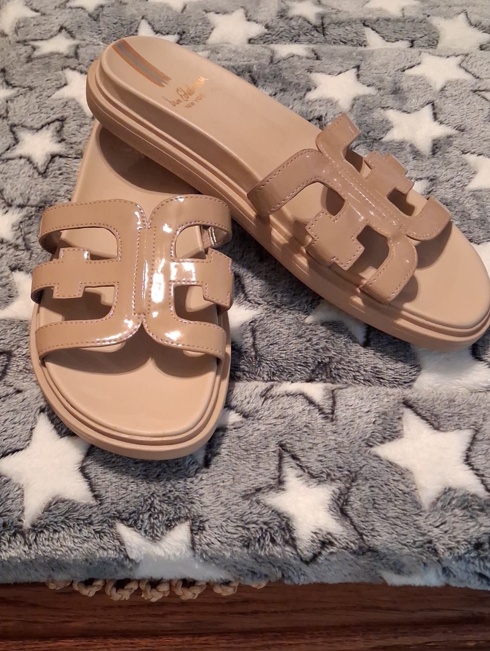 Sam Edelson Patent Leather Nude Slide Sandals - Women Size 11